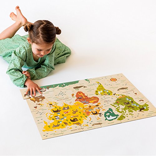 Petit Collage Floor Puzzle, Our World, 24-Pieces – Large Puzzle for Kids, Completed Map Puzzle Measures 18” x 24” – Makes a Great Gift Idea for Ages 3+