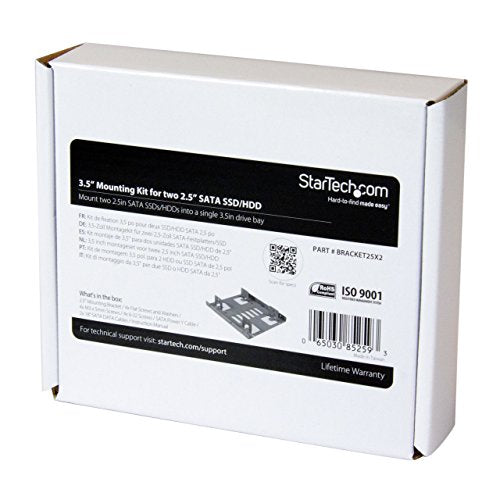 StarTech.com 2.5' to 3.5' SATA Hard Drive Mounting Bracket Kit - Dual SATA SSDs/HDDs Mounting Bracket for Mounting Bay (BRACKET25X2) Steel