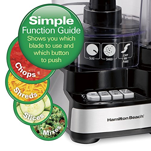 Hamilton Beach Stack and Snap Food Processor and Vegetable Chopper, BPA Free, Stainless Steel Blades, 12 Cup Bowl, 2-Speed 450 Watt Motor, Black (70725A)