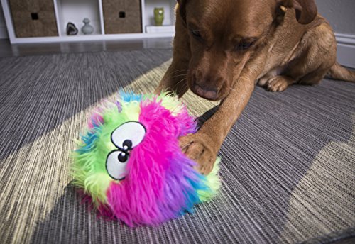 goDog Furballz Squeaky Plush Ball Dog Toy, Chew Guard Technology - Rainbow, Large, for All Breed Sizes
