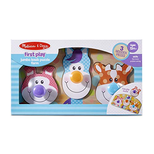 Melissa and Doug First Play Wooden Jumbo Knob Farm Animal Puzzle (3 pcs)