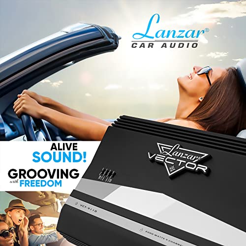 Lanzar 4-Channel High Power MOSFET Amplifier - Slim 2000 Watt Bridgeable Mono Stereo 4 Channel Car Audio Amplifier w/ Crossover FrequencyandBass Boost Control, RCA input,Line Output - Lanzar VCT4110