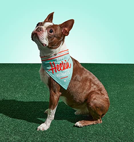 Brass Monkey Happy Heckin' Holidays Dog Bandana; Durable Cotton Pet Bandana; One Size Fits Most; 9” W x 6” H; 30” Tie Ribbon; Cute Dog Accessories with Eye-Catching Design; Great