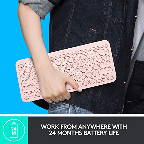 Logitech K380 Wireless Multi-Device Keyboard for Windows, Apple iOS, Apple TV android or Chrome, Bluetooth, Compact Space-Saving Design, PC/Mac/Laptop/Smartphone/Tablet - Rose