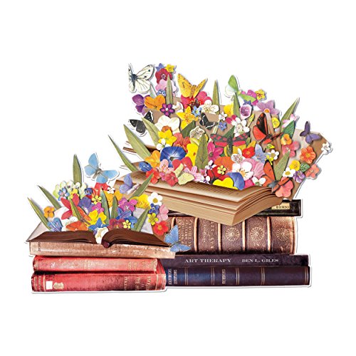Galison Blooming Books Shaped Jigsaw Puzzle, 750 Pieces, 28.3” x 21'' – Flowers, Butterflies and Books – Die-Cut – Thick, Sturdy Pieces – Challenging and Fun – Fun Indoor Activity