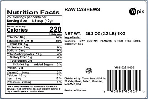 Yupik Nuts Raw Cashews, 2.2 lb