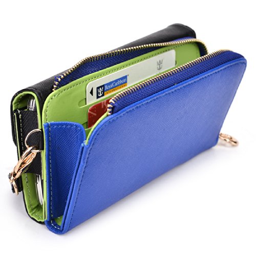 Kroo Clutch Wallet with Wristlet and Crossbody Strap for Smartphones up to 6.3 Inch - Carrying Case - Frustration-Free Packaging - Black and Blue