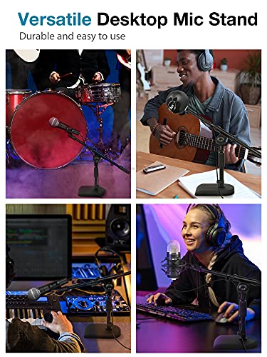 InnoGear Adjustable Desk Microphone Stand, Weighted Base with Soft Grip Twist Clutch, Boom Arm, 3/8' and 5/8' Threaded Mounts for Blue Yeti and Blue Snowball, Kick Drums, Guitar Amps