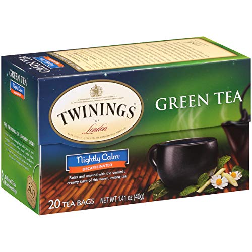 Twinings Nightly Calm Green Tea, 20 Count Pack of 6, Individually Wrapped Tea Bags, Spearmint and Lemongrass, Decaffeinated