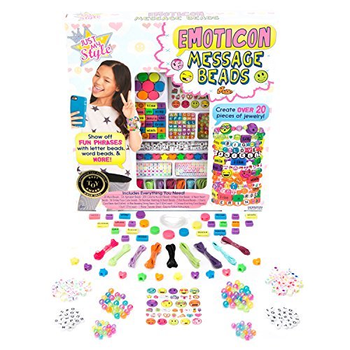 Just My Style Emoticon Message Beads, DIY 20+ Custom Accessories Using Symbols Alphabet Letters and Emojis, Great for Sleepover and Girls Night, Perfect Weekend Activity For Kids Ages 6, 7, 8, 9