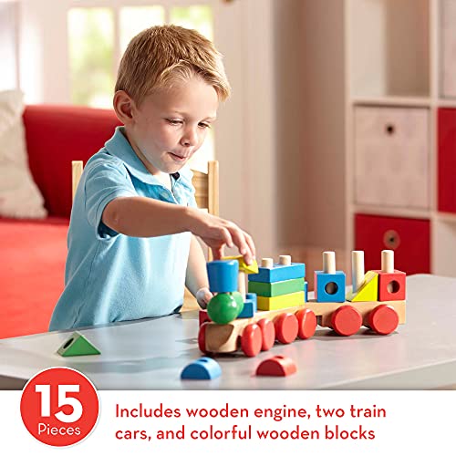 Melissa and Doug Stacking Train - Classic Wooden Toddler Toy (18 pcs) - Wooden Train Set, Wooden Sorting and Stacking Toys For Toddlers Ages 2+