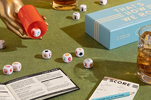 Brass Monkey That’s How We Roll Dice Set – Includes 26 Uniquely Designed 6-Sided Dice, Dice Cup and Instruction Book – Ideal for Game Night – Entertaining Gift Idea