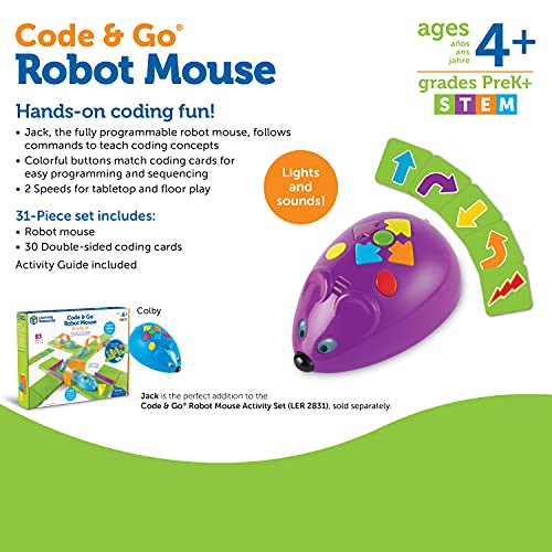 Learning Resources Code and Go Robot Mouse - 31 Pieces, Ages 4+, Coding STEM Toys, Screen-Free Coding Toys for Kids