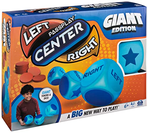 Giant Left Center Right, Classic Family Board Game Summer Toy with Big, Oversized Dice and Tokens, for Kids and Adults Ages 6 and up
