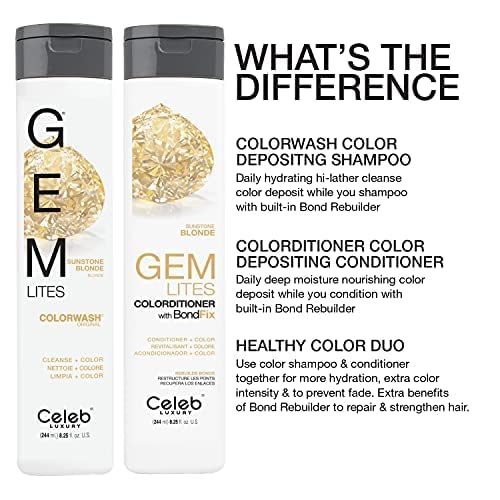 Celeb Luxury Gem Lites Sunstone Blonde Colorditioner, Color Depositing Conditioner with Bondfix Bond Rebuilder, Semi Permanent Hair Colour Glaze, Maintains and Refreshes Golden Blonde Tones