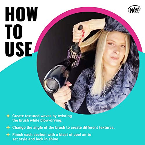 Wet Brush Beach Waves Round Brush for All Hair Types A Perfect Blow Out with Less Pain, Effort and Breakage Rectangular Barrel, Black