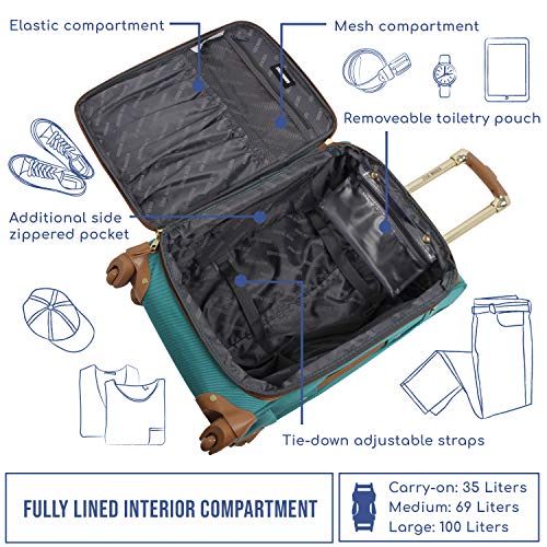 Steve Madden Designer 20 Inch Carry On Luggage Collection - Lightweight Softside Expandable Suitcase for Men and Women - Durable Bag with 4-Rolling Spinner Wheels (Harlo Teal Blue)
