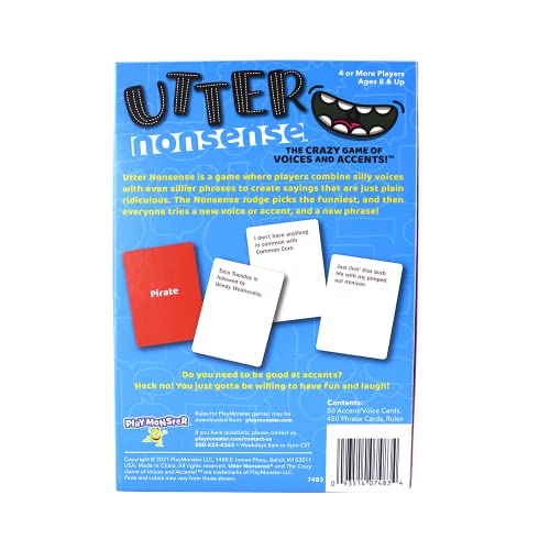PlayMonster Utter Nonsense -- The Crazy Game of Voices and Accents -- Ridiculous Family Fun -- Ages 8+ -- 4-20 Players, Red