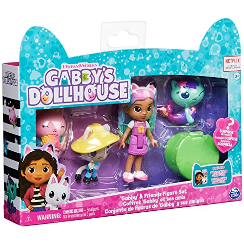 Gabby's Dollhouse, Gabby and Friends Figure Set with Rainbow Gabby Doll, 3 Toy Figures and Surprise Accessory Kids Toys for Ages 3 and up