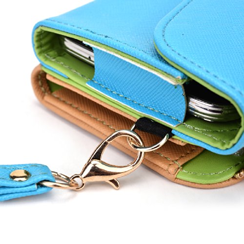 Kroo Clutch Wallet with Wristlet and Crossbody Strap for Smartphones or Phablets up to 5.7 Inch - Carrying Case - Frustration-Free Packaging - Light Blue and Brown