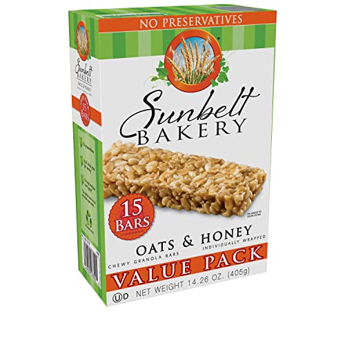 Sunbelt Bakery Oats and Honey Chewy Granola Bars, Value Pack, 1.0 OZ, 15 Count (1 Box)