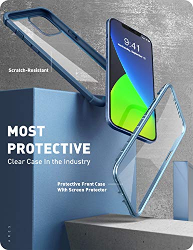 i-Blason Ares Series Designed for iPhone 12 Mini Case (2020), Dual Layer Rugged Clear Bumper Case with Built-in Screen Protector (Blue)