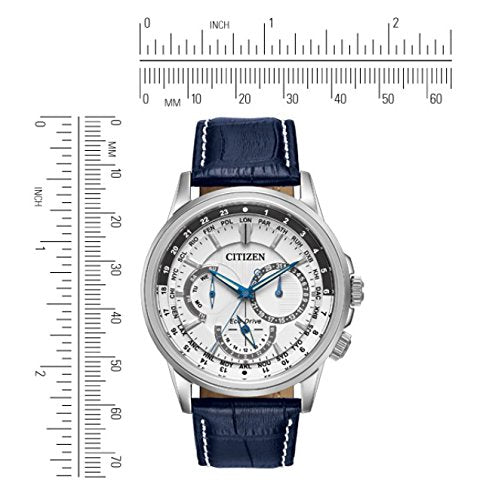Citizen Men's Classic Calendrier Eco-Drive Watch, 12/24 Hour Time, 3-Hand Day and Date, Anti-Reflective Mineral Crystal, Luminous Hands, Blue Leather Strap/ White Dial