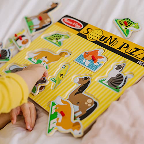 Melissa and Doug Pets Sound Puzzle - Wooden Peg Puzzle With Sound Effects (8 pcs) - Chunky Baby Puzzle, Animal Sounds Puzzles For Toddlers And Preschoolers Ages 2+