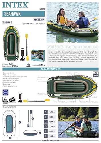 Intex Seahawk 2, 2-Person Inflatable Boat Set with French Oars and High Output -Air -Pump (Latest Model)