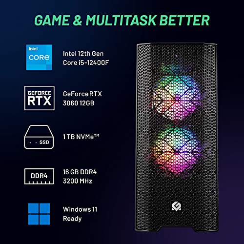 Skytech Blaze 3.0 Gaming PC Desktop – Intel Core i5 12400F 2.5 GHz, NVIDIA RTX 3060, 500GB NVME SSD, 16GB DDR4 RAM 3200, 600W Gold PSU, 11AC Wi-Fi, Windows 11 Home 64-bit