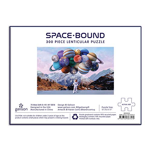 Space Bound 300 Piece Lenticular Puzzle from Galison - Watch The Planet Balloons Float into Outer Space with This Surreal Jigsaw Puzzle, Challenging and Fun, 17.75' x 11', Unique Gift Idea