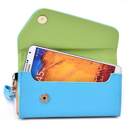Kroo Clutch Wallet with Wristlet and Crossbody Strap for Smartphones or Phablets up to 5.7 Inch - Carrying Case - Frustration-Free Packaging - Light Blue and Brown