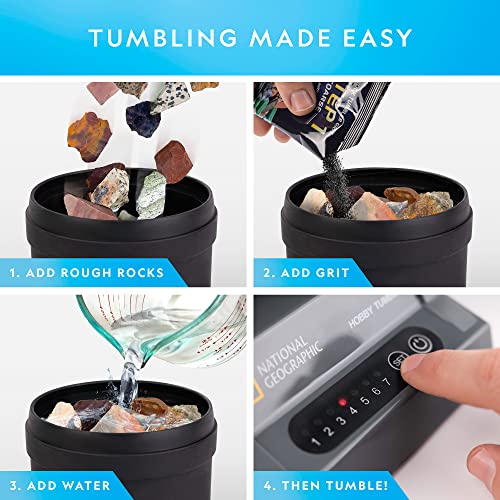 NATIONAL GEOGRAPHIC Rock Tumbler Refill Kit - Jasper Rocks for Tumbling - 8 Varieties including Mookaite and Kabamba - Rock Tumbler Supplies include Rock Tumbler Grit and Jewelry Accessories