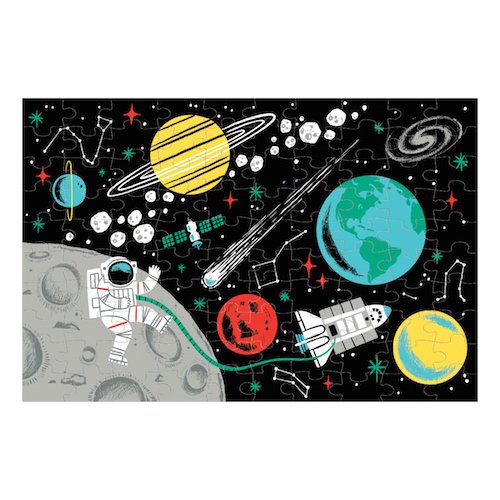 Mudpuppy Outer Space Glow-in-the-Dark Puzzle, 100 Pieces, 18”x12”, Made for Kids Age 5+, Illustrations of Planets, Stars, Spaceships and More, Award-Winning Glow in the Dark Puzzle