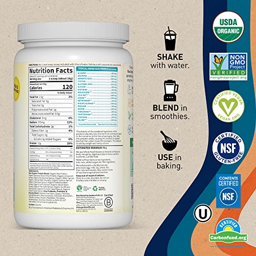Organic Vegan Unflavored Protein Powder - Garden of Life – 22g Complete Plant Based Raw Protein and BCAAs Plus Probiotics and Digestive Enzymes for Easy Digestion, Non-GMO Gluten-Free Lactose Free 1.2 LB