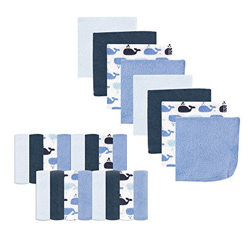 Luvable Friends Unisex Baby Super Soft Bundle Washcloths, Whale, One Size
