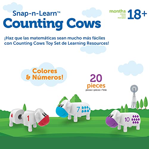 Learning Resources Snap-n-Learn Counting Cows Toy Set,Develops Color Recognition, Counting and Sorting Set, Farm Animals, 20 Pieces, Ages 18+ months