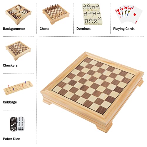 Hey! Play! Deluxe 7-in-1 Game Set - Chess - Backgammon Etc, Brown (12-2072)