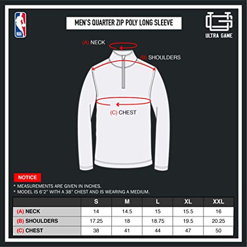Ultra Game NBA Men's Quarter Zip Long Sleeve Pullover T-Shirt , Heather Gray, Medium