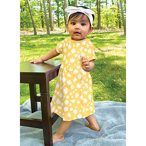 Hudson Baby Infant and Toddler Girl Cotton Dresses Yellow Daisy, 6-9 Months