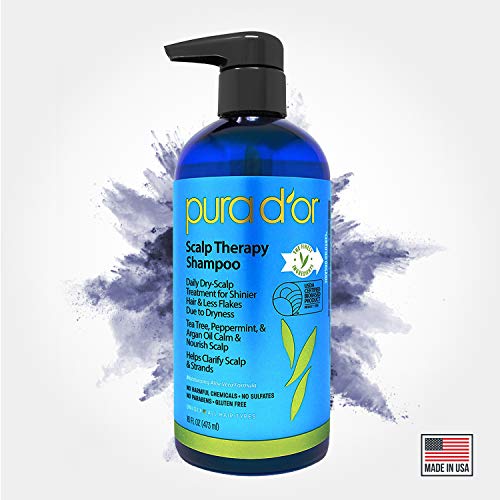 PURA D'OR Scalp Therapy Shampoo (16oz) Hydrates and Nourishes Scalp - Scalp Care Shampoo For Itchy Flaky Scalp w/Tea Tree, Peppermint, Patchouli, Cedarwood, Clary Sage, Argan Oil (Packaging may vary)