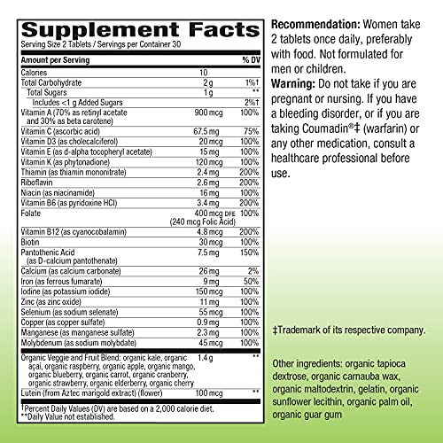 Nature's Way Alive! Garden Goodness Multivitamin for Women, 1 Serving Veggies and Fruits**, with Organic Kale, High Potency B-Vitamins, 60 Tablets