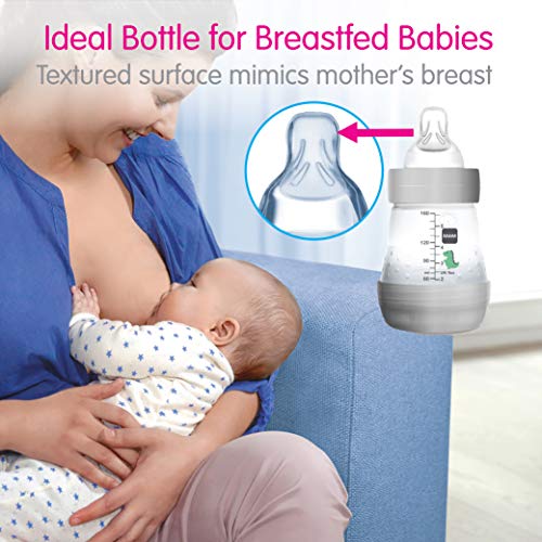 MAM Easy Start Anti-Colic Bottle and Baby Essentials and Medium Flow Bottles with Silicone Nipple and Unisex Baby Bottles and Designs May Vary, 9oz (Pack of 2)