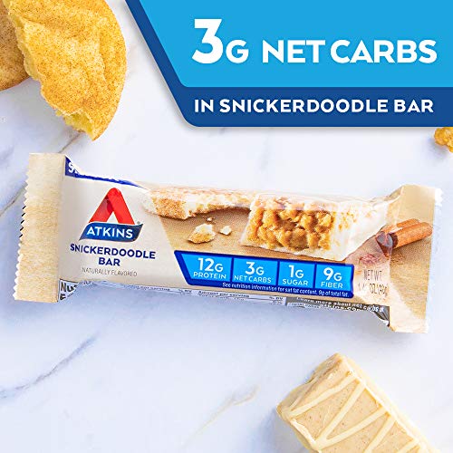 Atkins Snack Bar, Snickerdoodle, Made with B Vitamins and Real Almond Butter, Naturally Flavored, Keto Friendly, and Gluten Free (30 Bars)