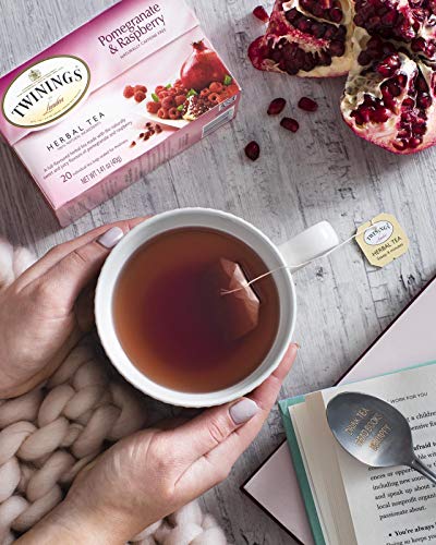 Twinings Pomegranate and Raspberry Herbal Tea, 20 Count Pack of 6, Individually Wrapped Tea Bags, Naturally Caffeine Free