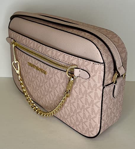 Michael Kors Jet Set Large Chain Crossbody Bag bundled with with SM TZ Coinpouch Wallet and Purse Hook (Signature MK Powder Blush)