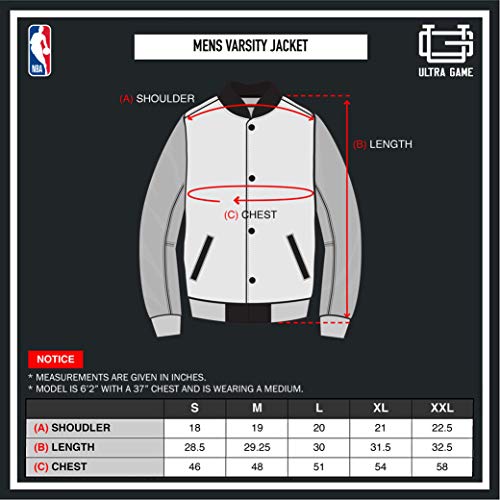Ultra Game NBA Houston Rockets Mens Full Zip Classic Varsity Jacket, Charcoal Heather, Small