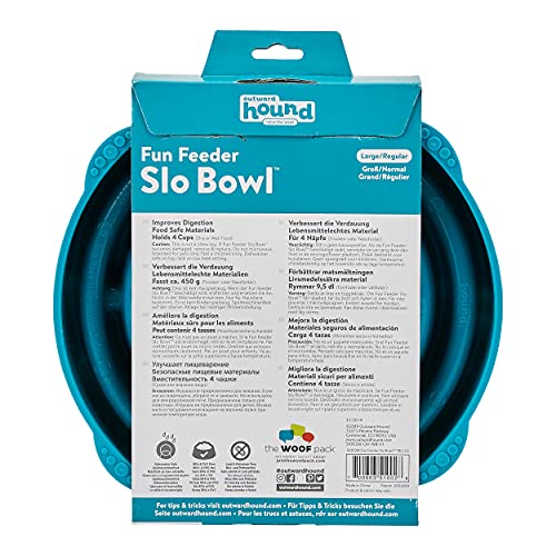 Outward Hound Fun Feeder Slo Bowl, Slow Feeder Dog Bowl, Large/Regular, Turquoise