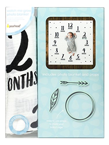 Pearhead Monthly Milestone Photo Blanket and Newborn Photo Props Keepsake Set, Baby Milestone Picture Background, Black and Teal