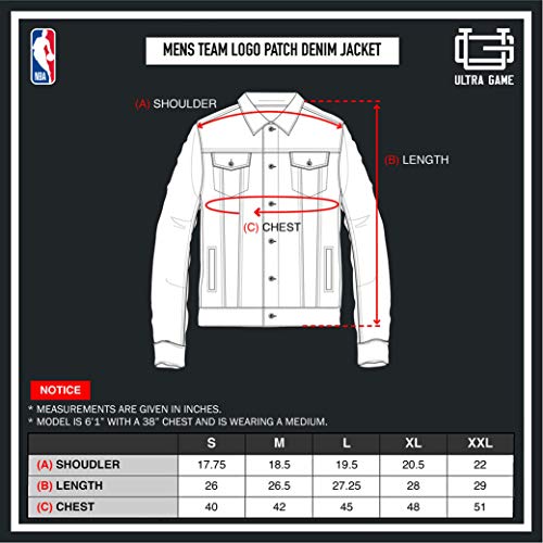 Ultra Game NBA Multi Team Mens Distressed Patch Jean Jacket, Denim, Medium